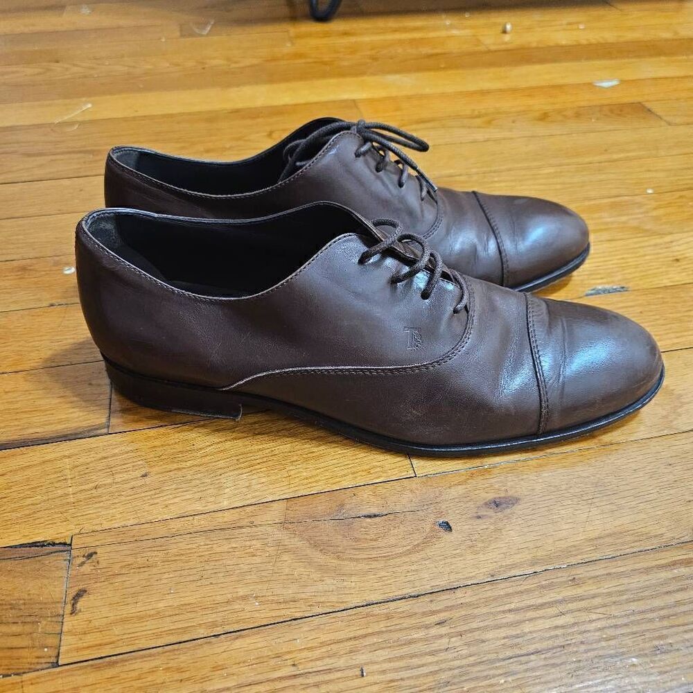 TOD'S Brown Leather Oxford Cap Toe Lace Up Shoes Size 9
